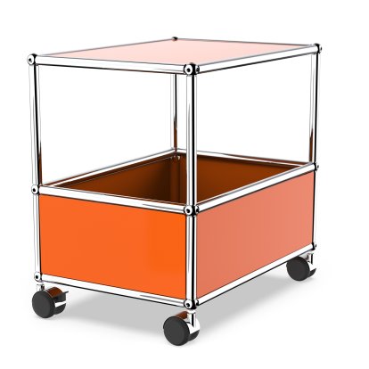 USM Haller Bartisch, Ohne Stoßbügel, Reinorange RAL 2004, Weich für harte Böden