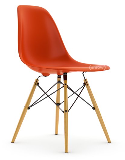 Eames Plastic Side Chair DSW, Rot (poppy red), Ohne Polsterung, Ohne Polsterung, Standardhöhe - 43 cm, Ahorn gelblich