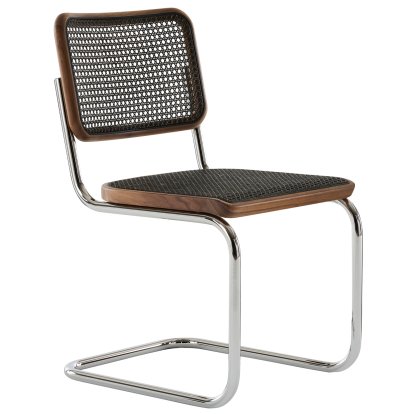 S 32 V Pure Materials Freischwinger, Nussbaum / dark melange, Verchromt, Kunststoffgleiter schwarz mit Filz