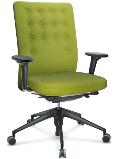 ID Trim, Mit Lumbalstütze, FlowMotion-mit Vorwärtsneigung, mit Sitztiefenverstellung, Mit 2D Armlehnen, 5-Stern Untergestell, Kunststoff basic dark, Sitz und Rücken Plano, Avocado, Weich für harte Böden