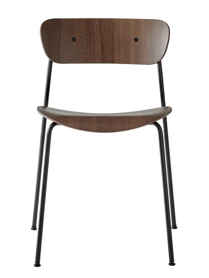 Pavilion Stuhl AV2, Nussbaum lackiert, Schwarz pulverbeschichtet, Ohne Armlehnen