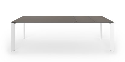 Nori Esstisch, Fenix grau London mit schwarzer Kante, L 166-260 x B 100 cm, Aluminium weiß lackiert