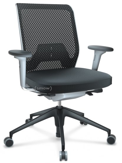 ID Mesh, FlowMotion-mit Vorwärtsneigung, mit Sitztiefenverstellung, Mit 2D Armlehnen, 5-Stern Untergestell, Kunststoff basic dark, Soft grey, Sitz Silk Mesh, Rücken Diamond Mesh, Nero, Hart für Teppichboden