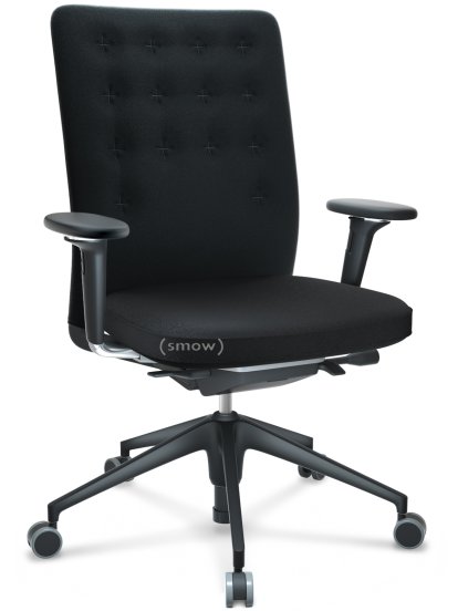 ID Trim, Mit Lumbalstütze, FlowMotion-ohne Vorwärtsneigung, ohne Sitztiefenverstellung, Mit 3D-Armlehnen, 5-Stern Untergestell, Kunststoff basic dark, Sitz und Rücken Plano, Nero, Hart für Teppichboden