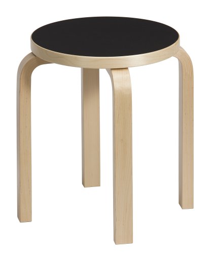 Hocker E60, Sitz Lino schwarz, Beine Birke klar lackiert