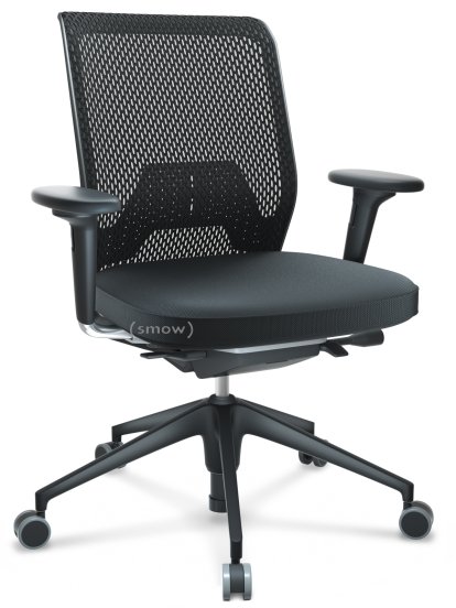 ID Mesh, FlowMotion-ohne Vorwärtsneigung, ohne Sitztiefenverstellung, Mit 2D Armlehnen, 5-Stern Untergestell, Kunststoff basic dark, Basic dark, Sitz Silk Mesh, Rücken Diamond Mesh, Nero, Weich für harte Böden