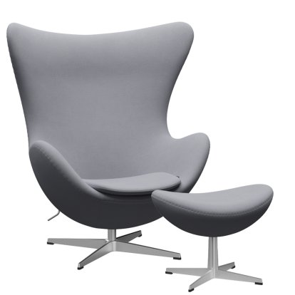 Egg Chair, Christianshavn, Christianshavn 1170 - Light Grey Uni, Satingebürstetes Aluminium, Mit Fußhocker