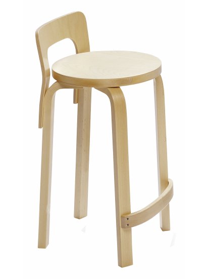 Küchenstuhl K65, Sitz Laminat weiß, Beine Birke klar lackiert