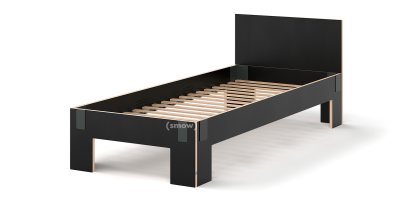 Tagedieb Bett, 90 x 220 cm, Mit Kopfteil, FU (Sperrholz, Birke) schwarz, Anthrazitgrau, Mit Roll-Lattenrost
