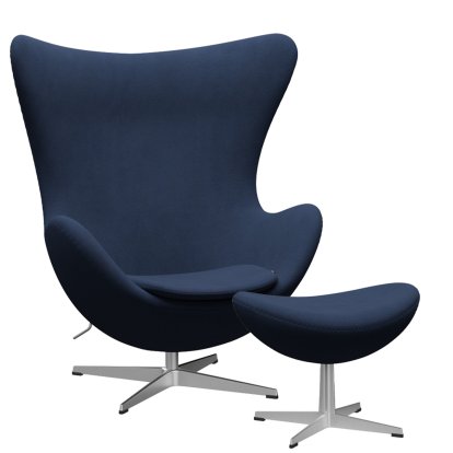 Egg Chair, Christianshavn, Christianshavn 1155 - Dark blue, Satingebürstetes Aluminium, Mit Fußhocker