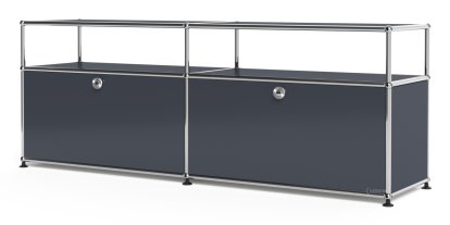 USM Haller Lowboard L mit Aufbau, individualisierbar, Anthrazitgrau RAL 7016, Mit 2 Klappen, Ohne Kabeldurchlass
