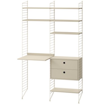 String System Bodenregal mit Schreibtisch und Aufbewahrung, Beige lackiert