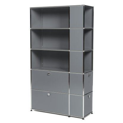 USM Haller Bücherregal mit seitlichen Fächern, Mittelgrau RAL 7005