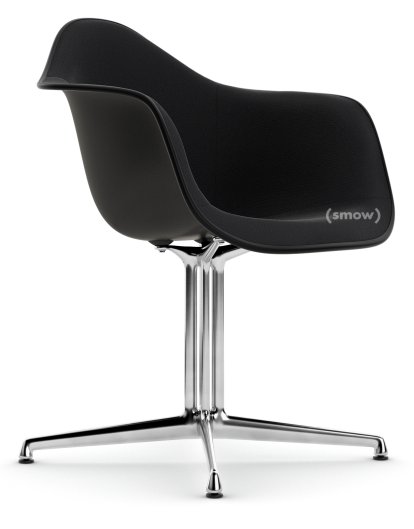 Eames Plastic Armchair DAL, Tiefschwarz, Mit Vollpolsterung, Nero, Aluminium poliert, Neue Sitzhöhe (43,0 cm)