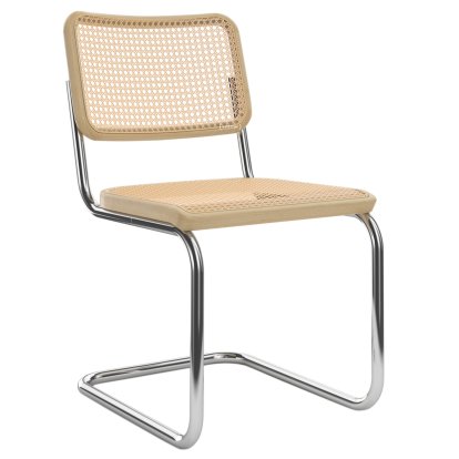 S 32 V Pure Materials Freischwinger, Eiche / natur, Verchromt, Kunststoffgleiter schwarz mit Filz