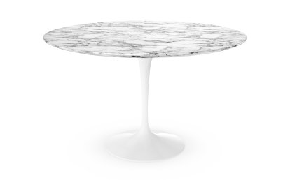 Saarinen Esstisch rund, 120 cm, weiß, Marmor Arabescato (weiß mit grauen Einfärbungen)