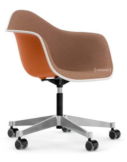 Eames Plastic Armchair PACC, Rostorange, Mit Vollpolsterung, Cognac / elfenbein