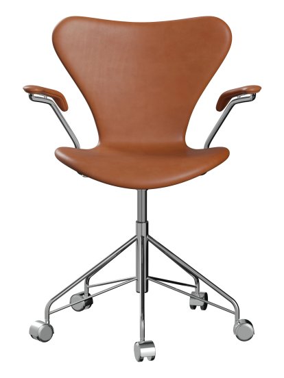 Serie 7 Drehstuhl 3117/3217 Vollpolsterung, Mit Armlehnen, Leder Grace walnut, Chrome