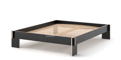 Siebenschläfer Bett, 160 x 200 cm, Ohne Kopfteil, Schwarz, Mit Roll-Lattenrost